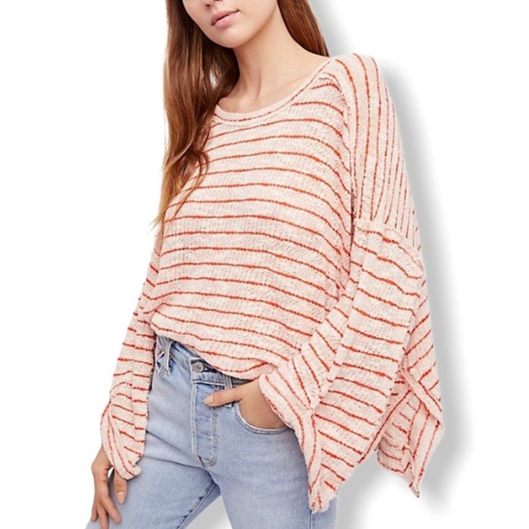 Free People Sweaters - Free People NEW Striped Sweater Oversized Red Stripes Loose Knit Medium